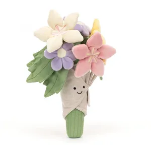 Mignon bouquet de fleurs en peluche jouet pastel douces fleurs en tissu cadeau visage souriant