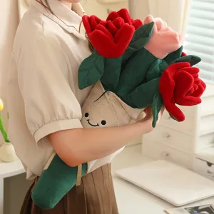 Bouquet de roses en peluche doux jouet de plante en bourre cadeau de Saint-Valentin decoration
