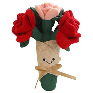 Bouquet de roses en peluche jouet doux visage souriant poupée cadeau Saint-Valentin