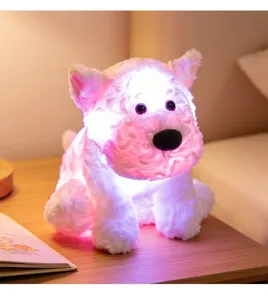Cute glowing plush dog night light with colorful LED lights, soft wool toy for kids companion.