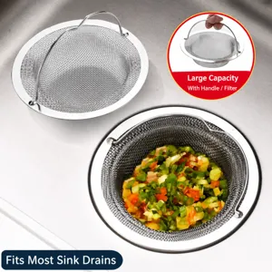 Panier filtre pour évier de cuisine en acier inoxydable avec poignée, anti-obstruction.