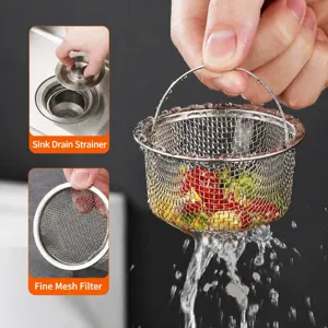 Filtre d'Évier de Cuisine en Acier Inoxydable Panier en Maille Avec Poignée Anti-Obturation pour Bassin de Légumes