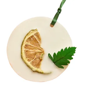 Handmade scented wax tablet with dried citrus slice and green leaf for home wardrobe use