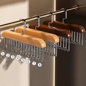 Wooden tank top hanger multi-hook clothes organizer for closet wardrobe storage and underwear.