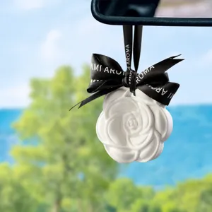 Car air freshener camellia scented wax tablet pendant for auto interior decoration charm 1pc