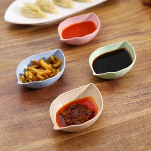 Wheat straw leaf-shaped small seasoning dish set, creative mini dipping sauce bowl for home kitchen.