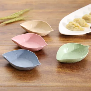 Creative wheat straw leaf-shaped mini sauce dish, small condiment bowl for home kitchen dining.