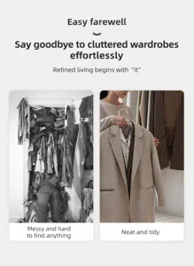 Detail view showing wide shoulder non-slip clothes hangers for coats neatly storage.