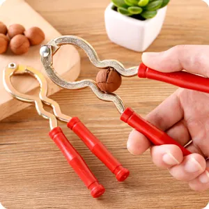Multifunctional Metal Nutcracker Tool With Red Non Slip Plastic Handle Heavy Duty Walnut Cracker Kitchen Gadget For Nuts