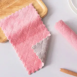 Thickened double-sided kitchen dish towel non-shedding cleaning rag for washing dishes and pots.