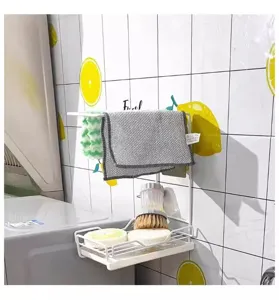 Double-sided silver dishcloth and kitchen storage rack set for oil-free dishwashing and cleaning.