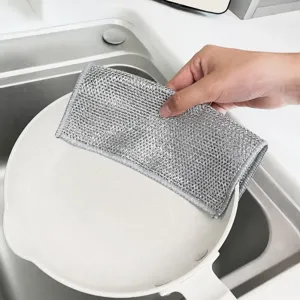 Double Sided Silver Wire Dishcloth Non Scratch Cleaning Cloth Kitchen Dish Washing Rag