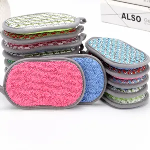 Double Sided Silver Wire Scrub Sponge Kitchen Dishwashing Sponge Thickened Cleaning Cloth Pot Cleaning Rag
