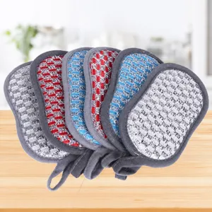 Double-sided silver wire cleaning sponge dishwashing scouring pad for kitchen oil removal.