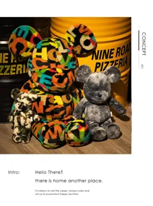 Χρωμαistό σετ λούτρινο αρκουδάκι tie-dye, χαριτωμένη κούκλα κινούμενων σχεδίων λεπτομέρεια.