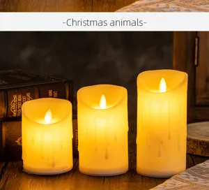 Lot de trois bougies LED à flamme vacillante avec effet de goutte de cire