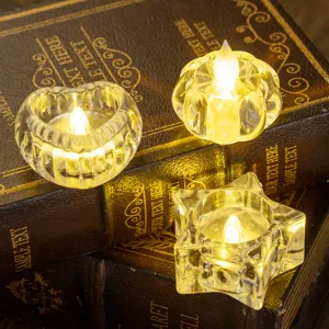 Transparent Pumpkin Heart Star Tea Light Holder LED Electronic Candle Romantic Halloween Wedding Festival Party Decor