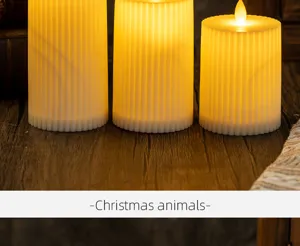 Close-up of ribbed LED candles with warm flickering flame effect for Christmas