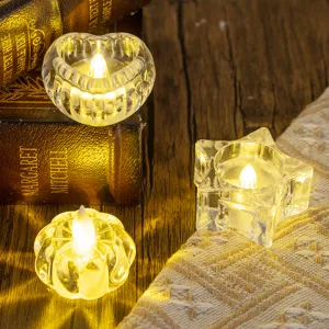 Transparent heart and star shaped tealight candle holders with romantic warm LED light