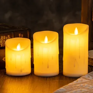Bougies LED Sans Flamme Avec Télécommande Effet Flamme Vacillante Design Cire Coulante Bougies Électroniques Blanc Chaud Déco Maison