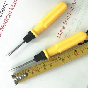 Mini portable dual-use screwdriver set with yellow handles and measuring tape for home.