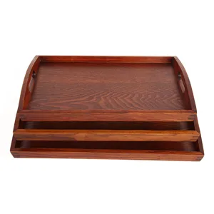 Plateau de service rectangulaire en bois, design empilable, grain de bois naturel, assiette à thé.