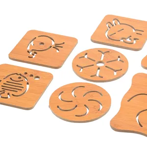Tappetino di Isolamento Termico Cavo del Cartone Animato in Legno Tovaglietta da Cucina Sottopentola Sottobicchiere Stile Nuovo Cinese Arredamento per la Casa