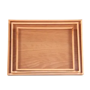 Lot de 3 plateaux de service rectangulaires en bois de hêtre imbriqués pour pain et thé.