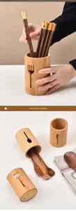 Porta palillos de bambú escurridor organizador de cocina cubo de almacenamiento cubiertos