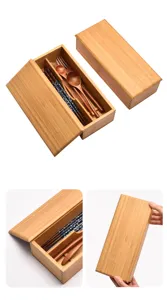Boîte de rangement en bois avec couvercle, organiseur pour baguettes, cuillères et fourchettes.