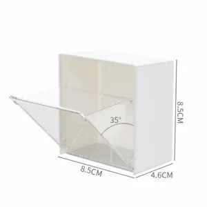 Wandmontierte Klappdeckel Aufbewahrungsbox Detailansicht, minimalistischer weißer Kunststoffbehälter.