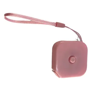 Metro a nastro quadrato rosa con cordino, fettuccia metrica portatile per sartoria.