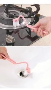 Plastic V-shaped cleaning brush with long handle for bathroom and kitchen sink groove