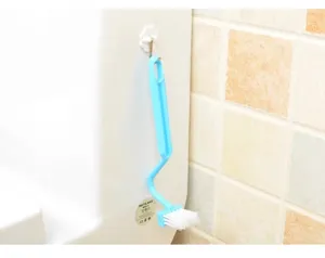 Long handle toilet brush V-shaped plastic bowl cleaner with hanging hole for bathroom.