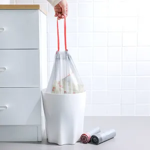Household thickened drawstring garbage bags, portable plastic trash bags for kitchen