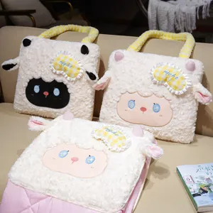 Cute plush sheep tote pillow blanket 2-in-1 soft cushion for office sofa car travel cozy.