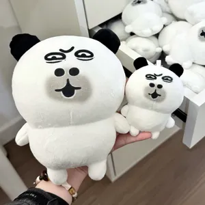 Funny abstract panda plush toy pendant, soft cute cartoon meme doll for bag decoration.