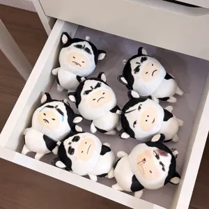 Funny meme plush toy pendant cute black and white quirky expression stuffed doll keychain
