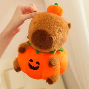 Halloween capybara plush toy with cute pumpkin costume and hat, soft stuffed animal doll gift