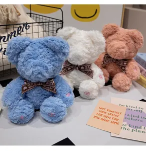 Cute light-up recording plush teddy bear toy with lovely bow, soft stuffed doll!