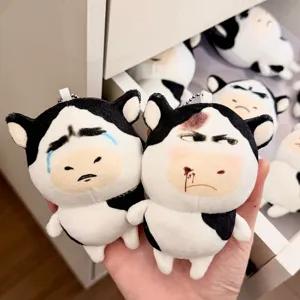 Funny cartoon expression plush toy keychain black and white cute doll pendant gift