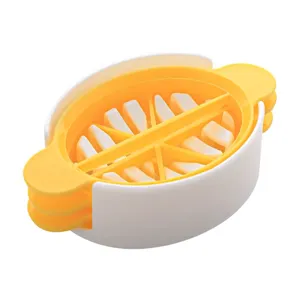 Multifunctional plastic kitchen egg slicer and fruit wedge cutter tool in white and yellow.