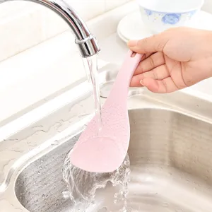 Durable wheat straw non-stick rice paddle kitchen serving spoon with hanging hole pink