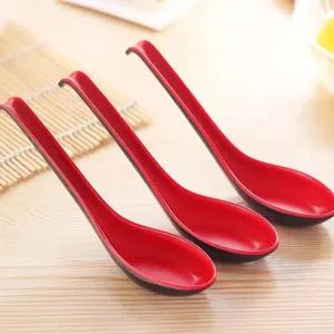 Cuchara Sopera de Plástico de Melamina Negro y Rojo Cuchara de Imitación Porcelana Para Restaurante de Comida Rápida Hogar