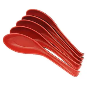 Cucharas de plástico melamina roja, cucharas de sopa imitación porcelana muy duraderas.
