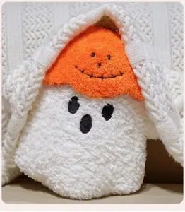Halloween pumpkin ghost plush toy cute soft stuffed pillow cushion for holiday decoration.