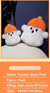 Halloween ghost plush toy set, cute pumpkin hat design, soft stuffed doll for home decor.