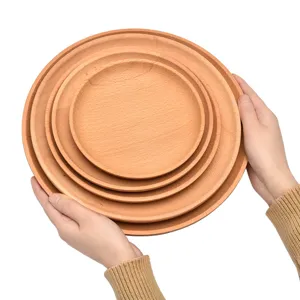 Minimalist Natural Wood Round Serving Tray Nordic Solid Wood Fruit Dessert Plate For Home Hotel Kitchen