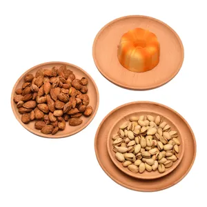 Wooden round serving tray minimalist natural wood plate for fruit dessert living room decor