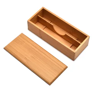 Boîte de rangement de couverts en bambou style japonais avec couvercle pour cuisine.